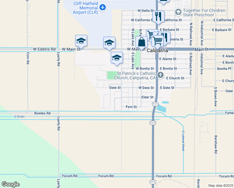 map of restaurants, bars, coffee shops, grocery stores, and more near 650 South International Boulevard in Calipatria