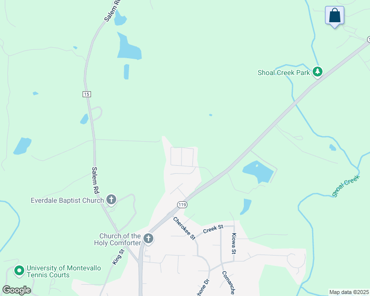 map of restaurants, bars, coffee shops, grocery stores, and more near 1523 Cobblestone Lane in Montevallo