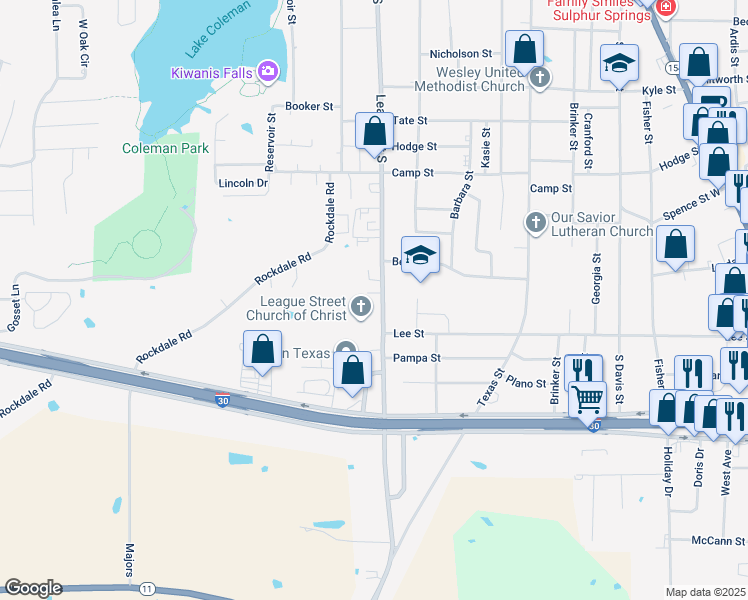 map of restaurants, bars, coffee shops, grocery stores, and more near in Sulphur Springs