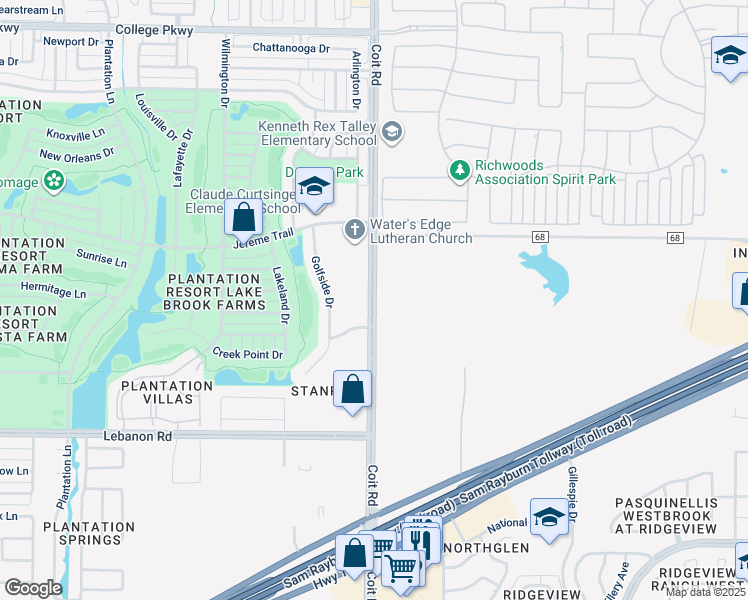 map of restaurants, bars, coffee shops, grocery stores, and more near Coit Road in Collin County
