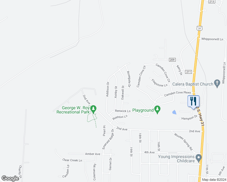 map of restaurants, bars, coffee shops, grocery stores, and more near 149 Ashby Street in Calera