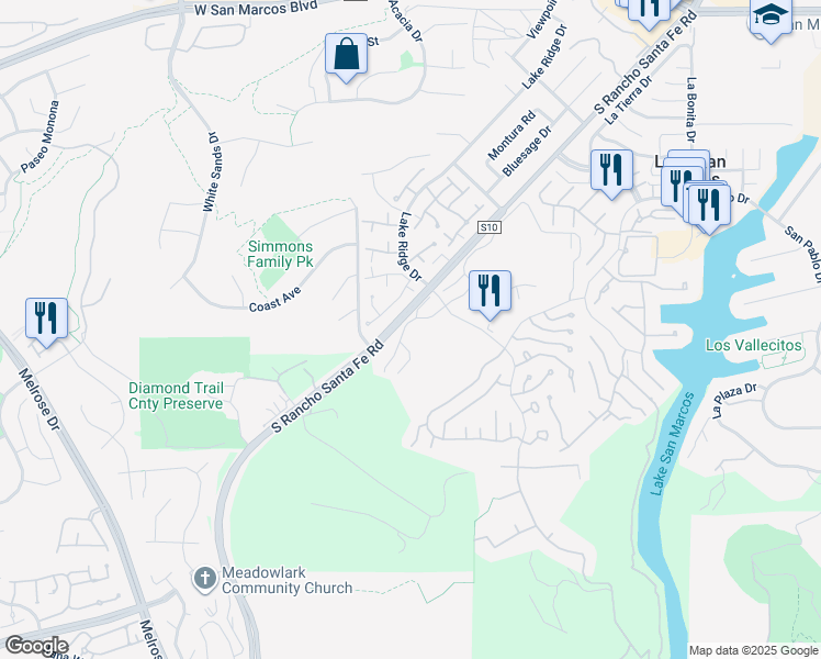map of restaurants, bars, coffee shops, grocery stores, and more near 1481 Camino Linda Drive in San Marcos