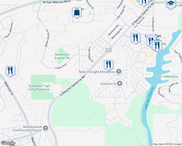 map of restaurants, bars, coffee shops, grocery stores, and more near 1481 Camino Linda Drive in San Marcos