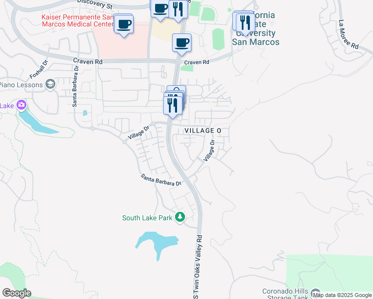 map of restaurants, bars, coffee shops, grocery stores, and more near 644 Hatfield Drive in San Marcos