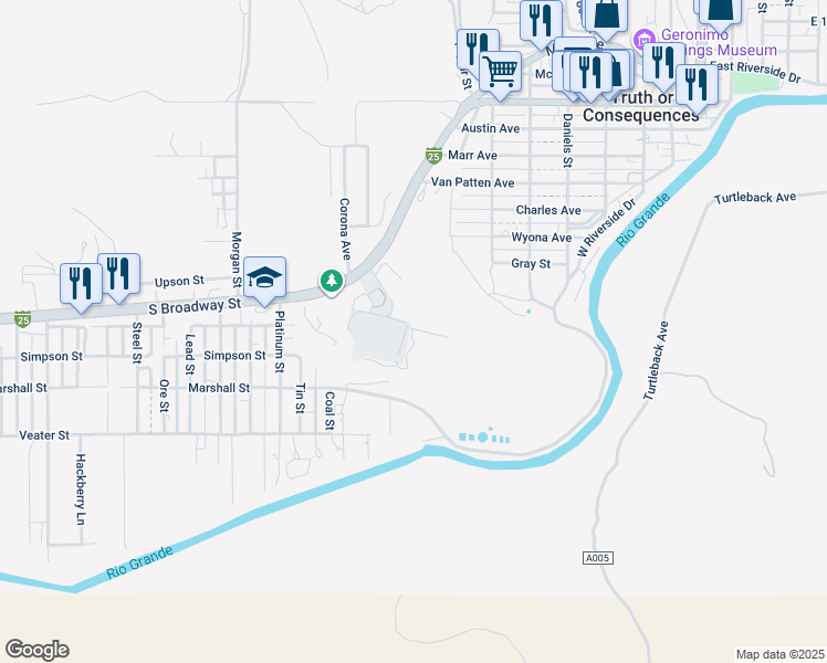 map of restaurants, bars, coffee shops, grocery stores, and more near 992 South Broadway Street in Truth or Consequences