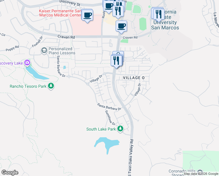 map of restaurants, bars, coffee shops, grocery stores, and more near 660 Gemstone Drive in San Marcos