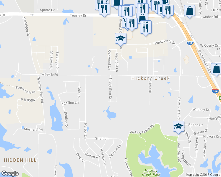 map of restaurants, bars, coffee shops, grocery stores, and more near Shady Glen Drive in Hickory Creek