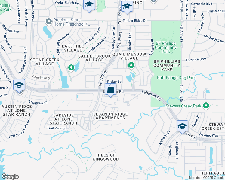 map of restaurants, bars, coffee shops, grocery stores, and more near 2355 Lebanon Road in Frisco