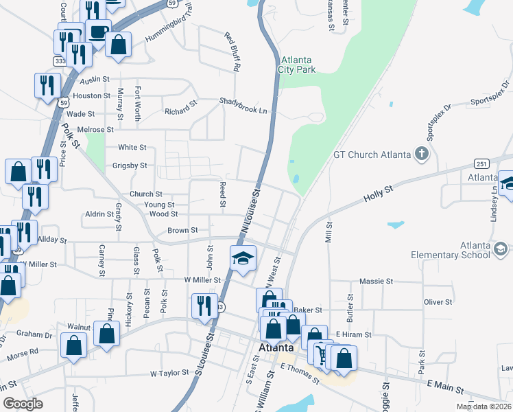 map of restaurants, bars, coffee shops, grocery stores, and more near 510A North Louise Street in Atlanta