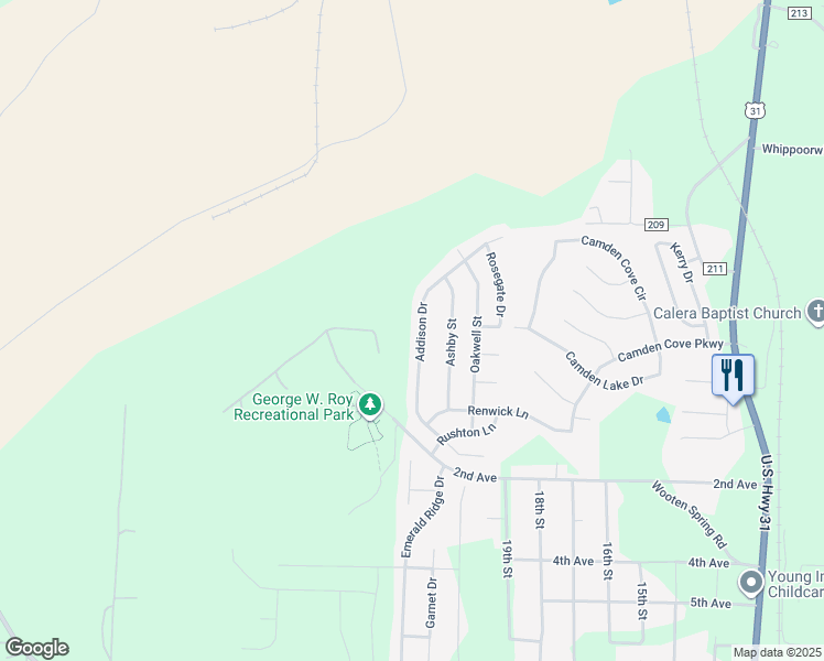 map of restaurants, bars, coffee shops, grocery stores, and more near 233 Addison Drive in Calera