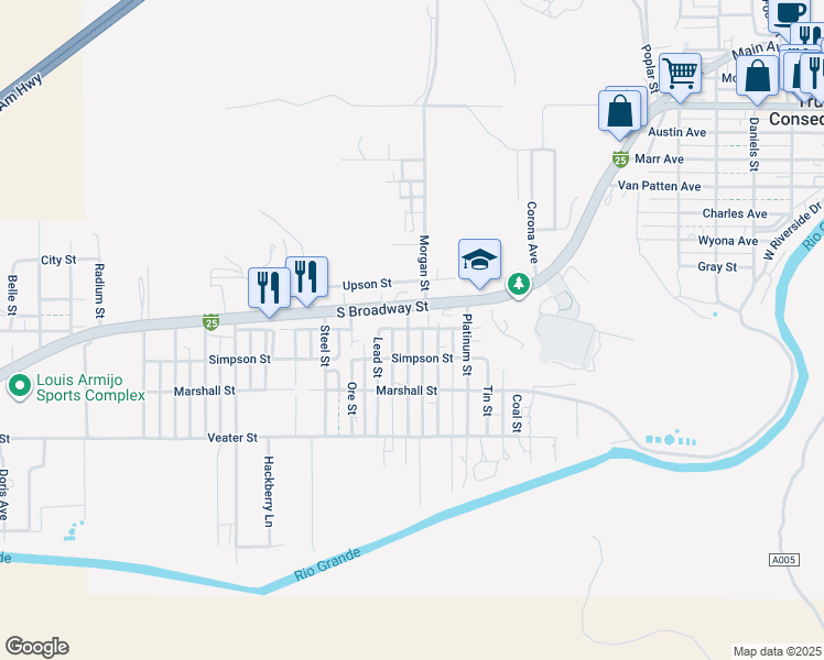 map of restaurants, bars, coffee shops, grocery stores, and more near 1500 South Broadway Street in Truth or Consequences