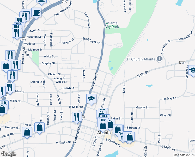 map of restaurants, bars, coffee shops, grocery stores, and more near 510A North Louise Street in Atlanta