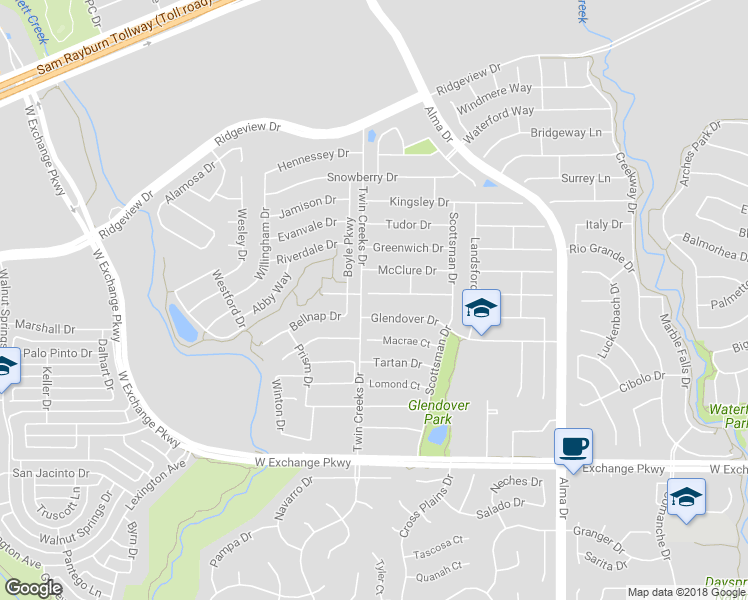 map of restaurants, bars, coffee shops, grocery stores, and more near 1431 McKenzie Court in Allen