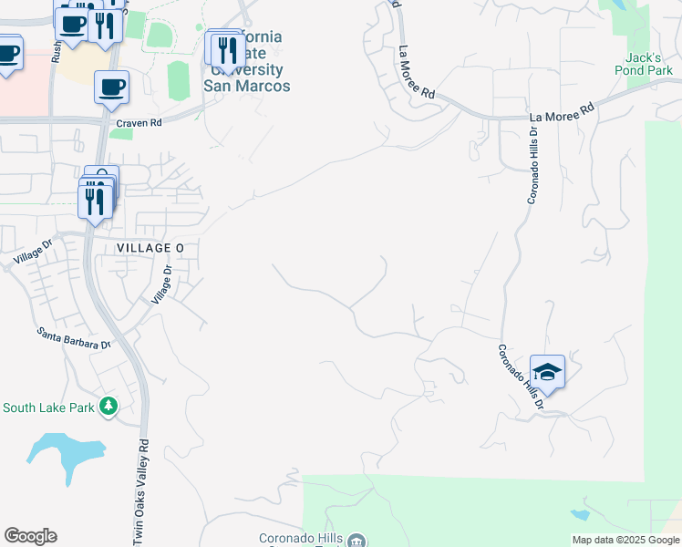 map of restaurants, bars, coffee shops, grocery stores, and more near Cocos Drive in San Marcos