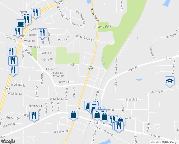 map of restaurants, bars, coffee shops, grocery stores, and more near 510A North Louise Street in Atlanta