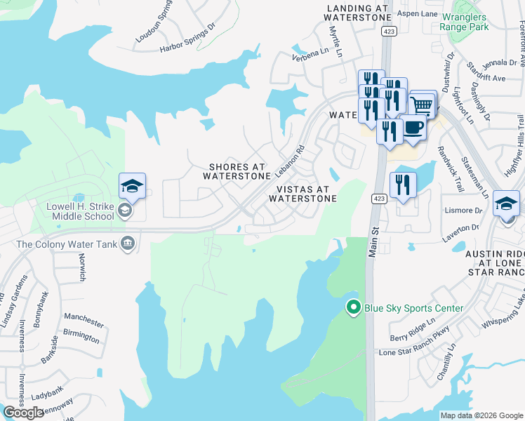 map of restaurants, bars, coffee shops, grocery stores, and more near 5189 Skyline Dr in Frisco