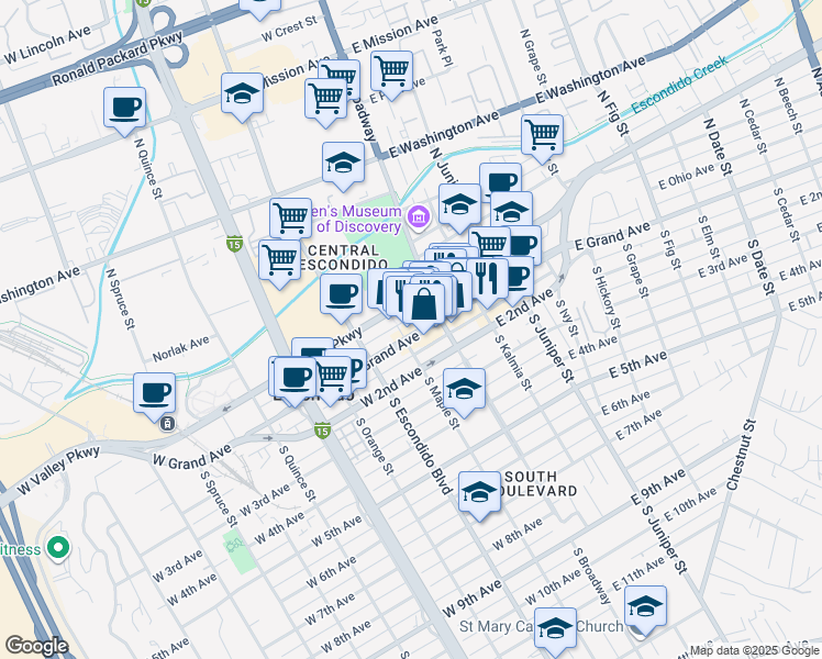 map of restaurants, bars, coffee shops, grocery stores, and more near 140 West Grand Avenue in Escondido