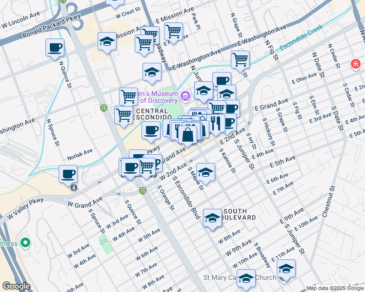 map of restaurants, bars, coffee shops, grocery stores, and more near 140 West Grand Avenue in Escondido