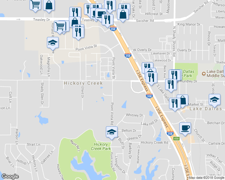 map of restaurants, bars, coffee shops, grocery stores, and more near 1125 Point Vista Road in Hickory Creek