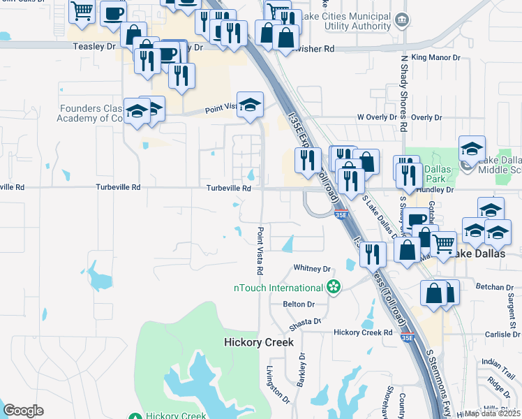 map of restaurants, bars, coffee shops, grocery stores, and more near 1121 Point Vista Road in Hickory Creek