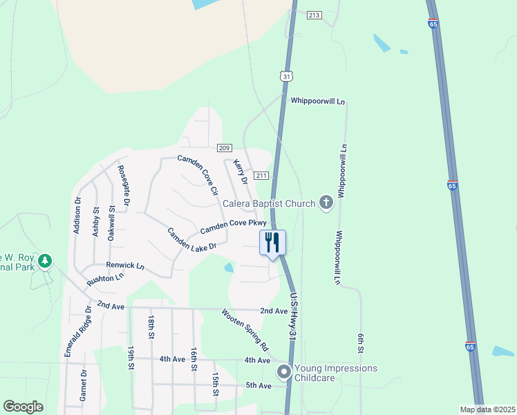 map of restaurants, bars, coffee shops, grocery stores, and more near 1012 Kerry Drive in Calera