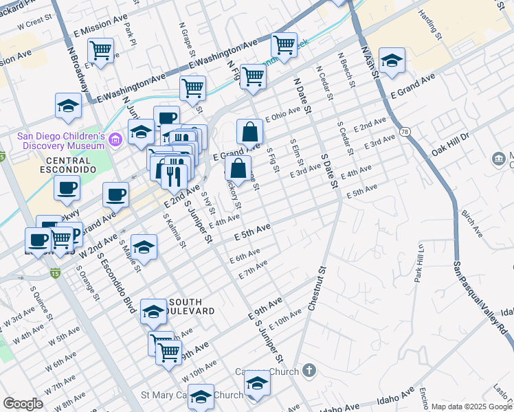 map of restaurants, bars, coffee shops, grocery stores, and more near 552 East 4th Avenue in Escondido