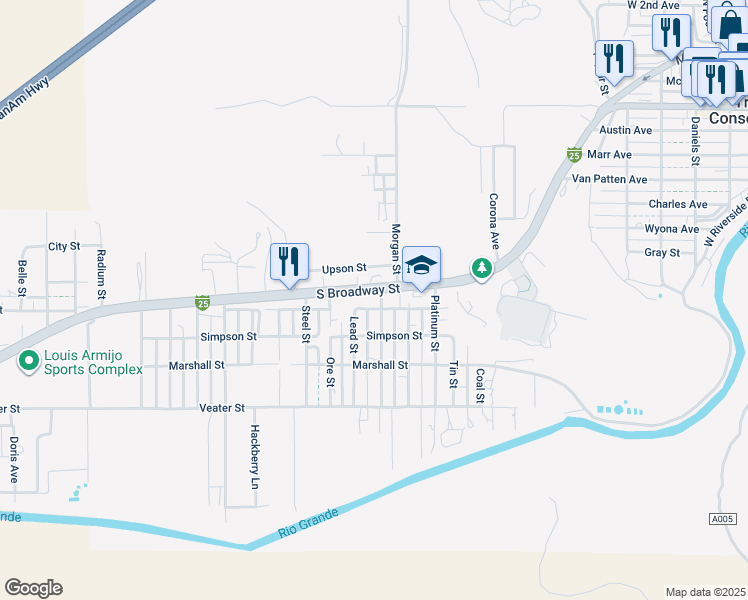 map of restaurants, bars, coffee shops, grocery stores, and more near 1500 South Broadway Street in Truth or Consequences