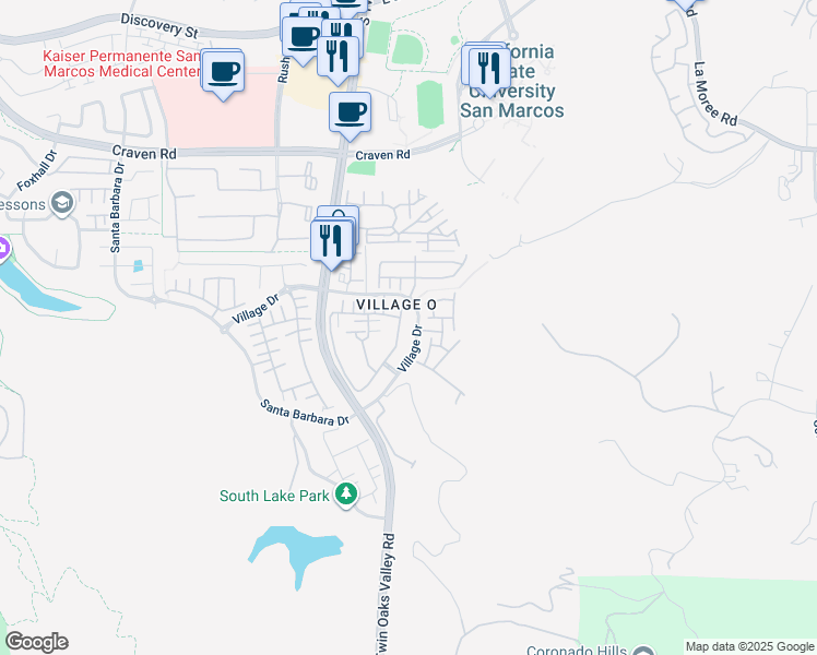 map of restaurants, bars, coffee shops, grocery stores, and more near 490 Almond Road in San Marcos