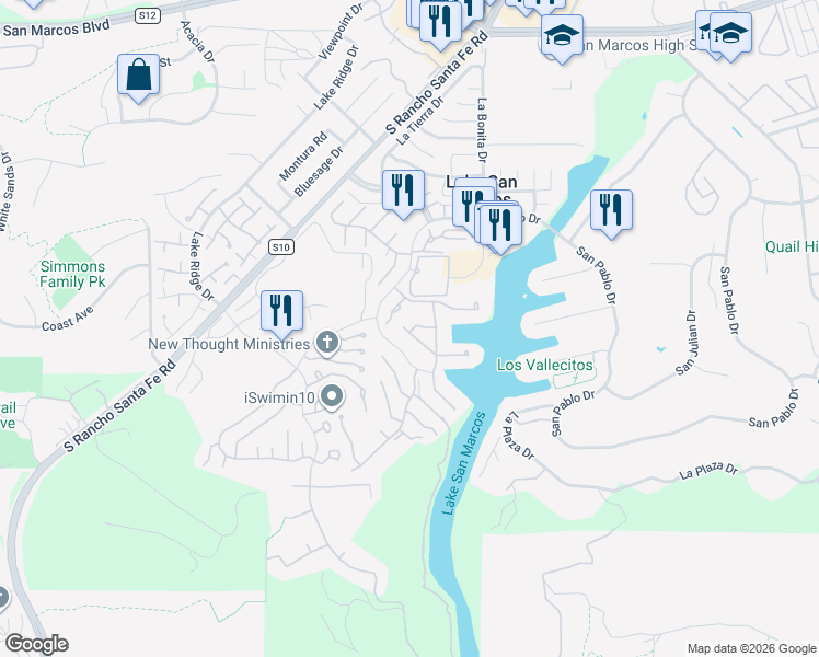 map of restaurants, bars, coffee shops, grocery stores, and more near 1680 Via Brisa Del Lago in San Marcos