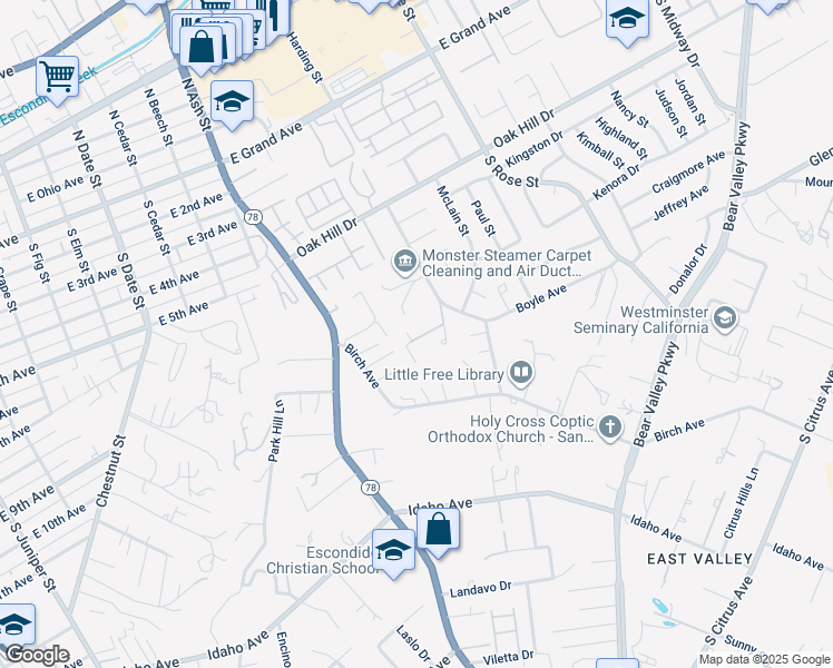 map of restaurants, bars, coffee shops, grocery stores, and more near 1322 Loma de Paz in Escondido