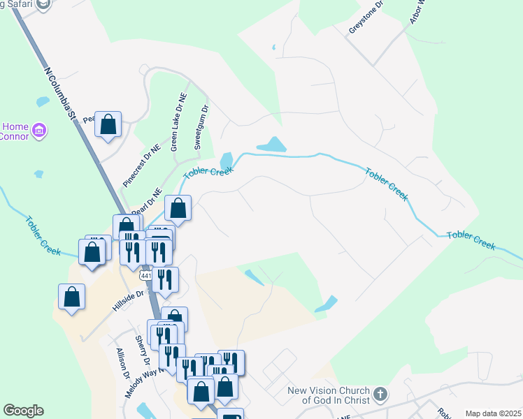 map of restaurants, bars, coffee shops, grocery stores, and more near 3062 Rockaway Drive Northeast in Milledgeville