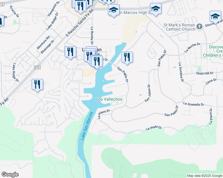 map of restaurants, bars, coffee shops, grocery stores, and more near 1473 La Linda Drive in San Marcos