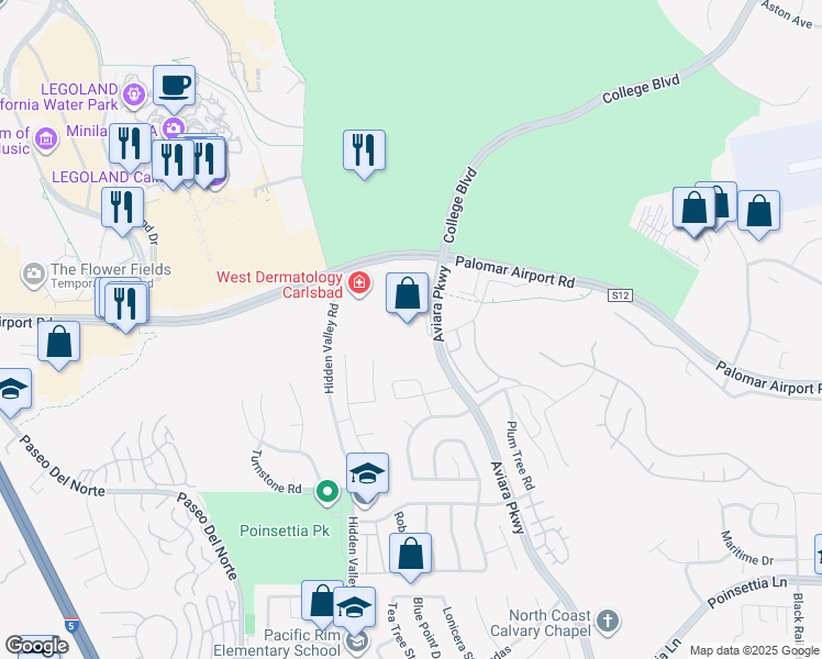 map of restaurants, bars, coffee shops, grocery stores, and more near 1205 Aviara Parkway in Carlsbad