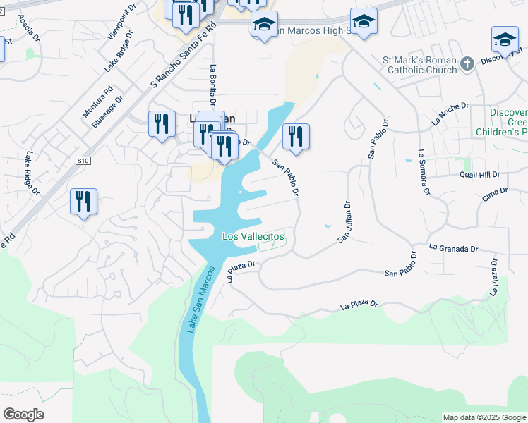 map of restaurants, bars, coffee shops, grocery stores, and more near 1473 La Linda Drive in San Marcos