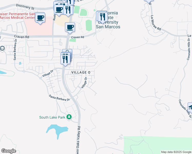 map of restaurants, bars, coffee shops, grocery stores, and more near 855 Ballow Way in San Marcos