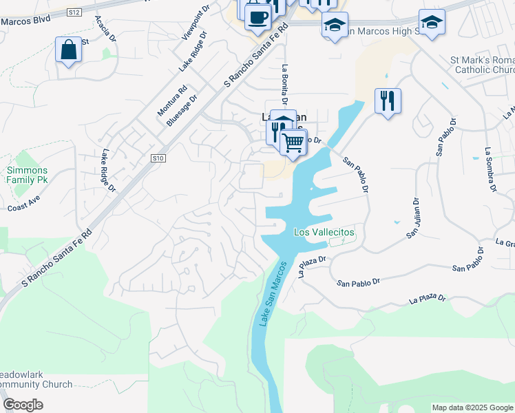 map of restaurants, bars, coffee shops, grocery stores, and more near 1233 Camino Del Lago in San Marcos