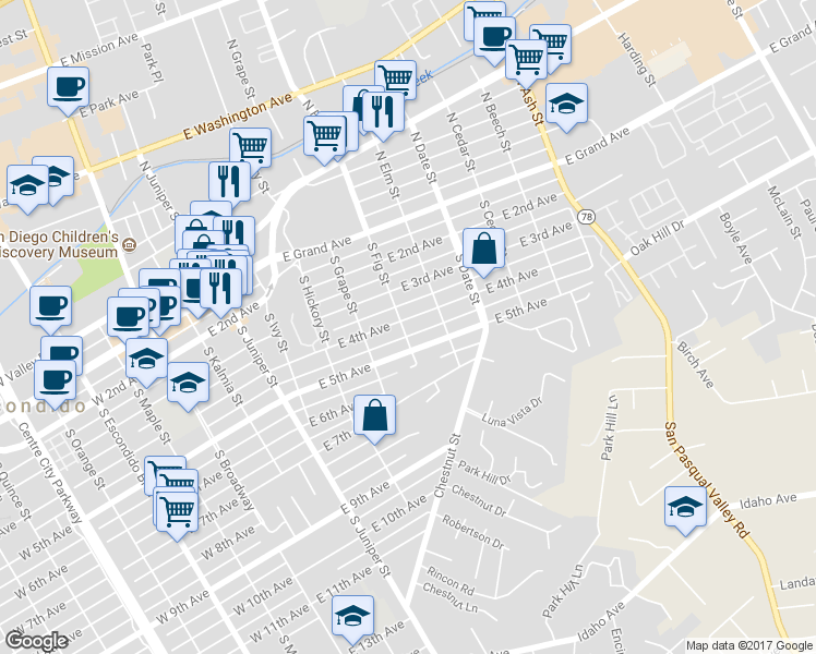 map of restaurants, bars, coffee shops, grocery stores, and more near in Escondido