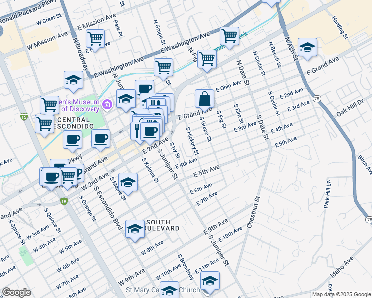 map of restaurants, bars, coffee shops, grocery stores, and more near 444 East 4th Avenue in Escondido