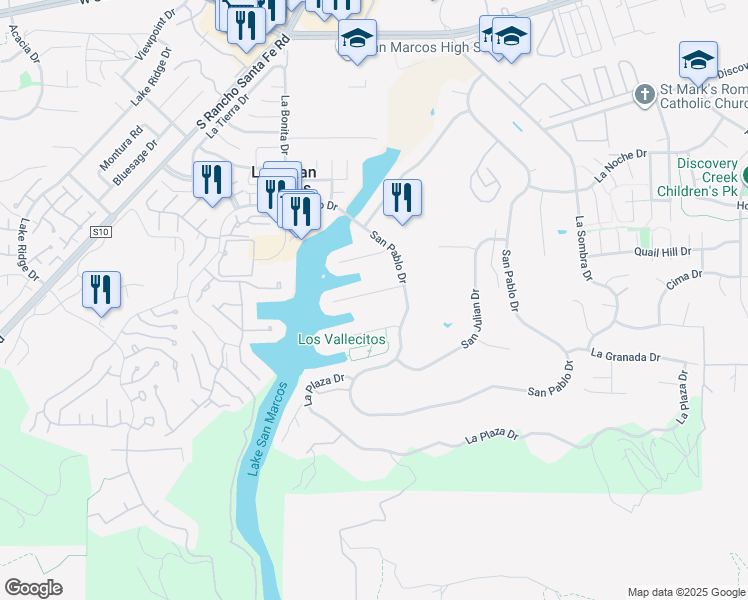 map of restaurants, bars, coffee shops, grocery stores, and more near 1408 La Loma Drive in San Marcos