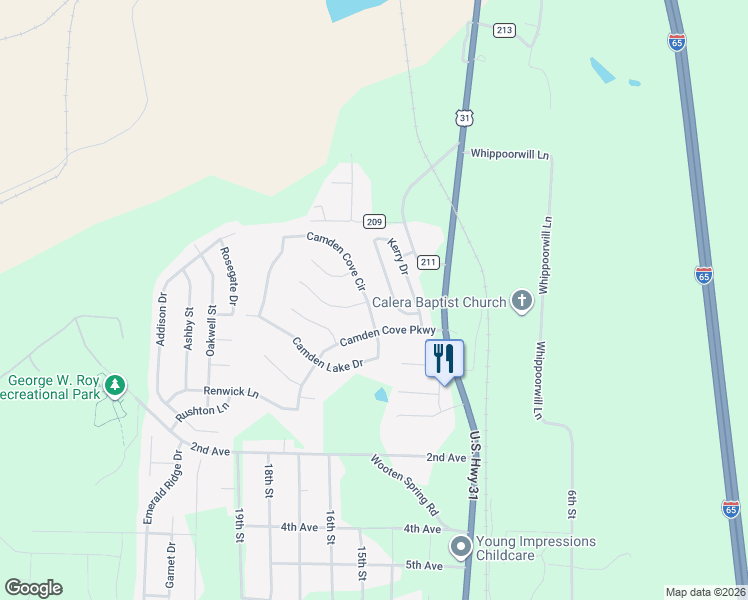 map of restaurants, bars, coffee shops, grocery stores, and more near 328 Camden Cove Circle in Calera