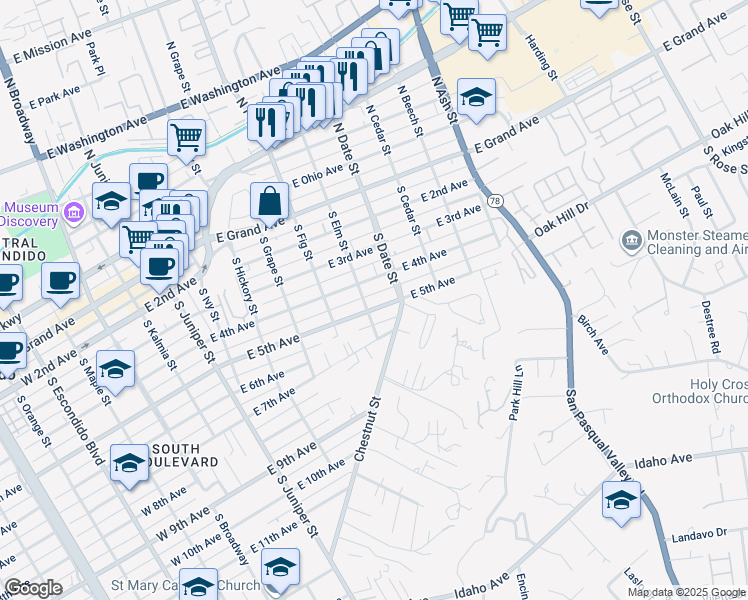 map of restaurants, bars, coffee shops, grocery stores, and more near 810 East 5th Avenue in Escondido