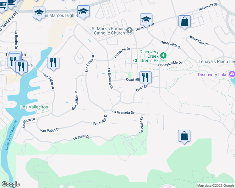 map of restaurants, bars, coffee shops, grocery stores, and more near 1161 Sunrise Way in San Marcos