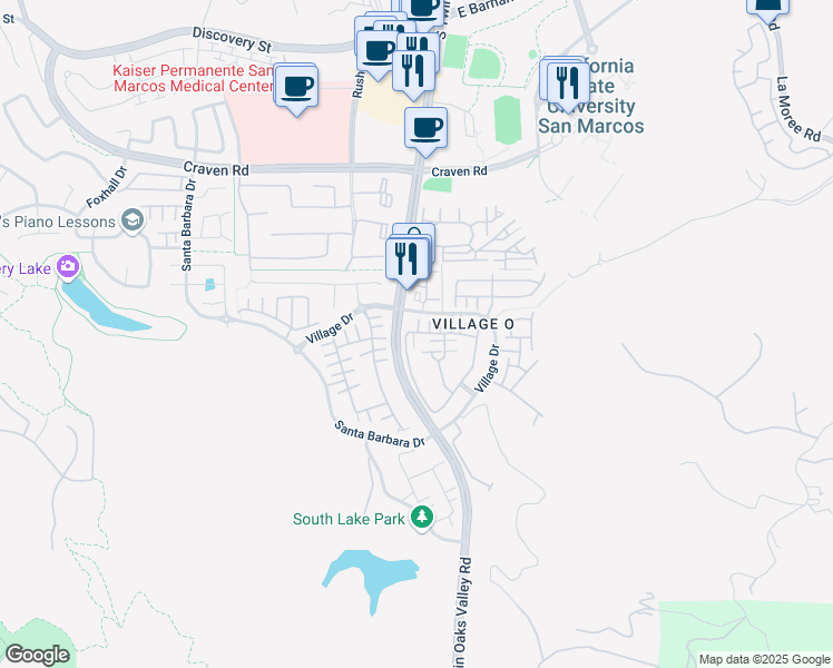 map of restaurants, bars, coffee shops, grocery stores, and more near 283 Marquette Avenue in San Marcos