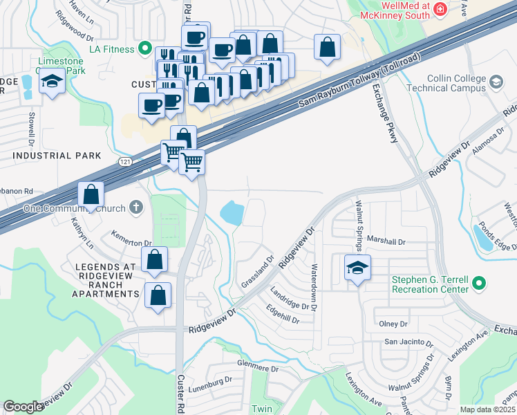 map of restaurants, bars, coffee shops, grocery stores, and more near 1411 Caliche Trail in Allen