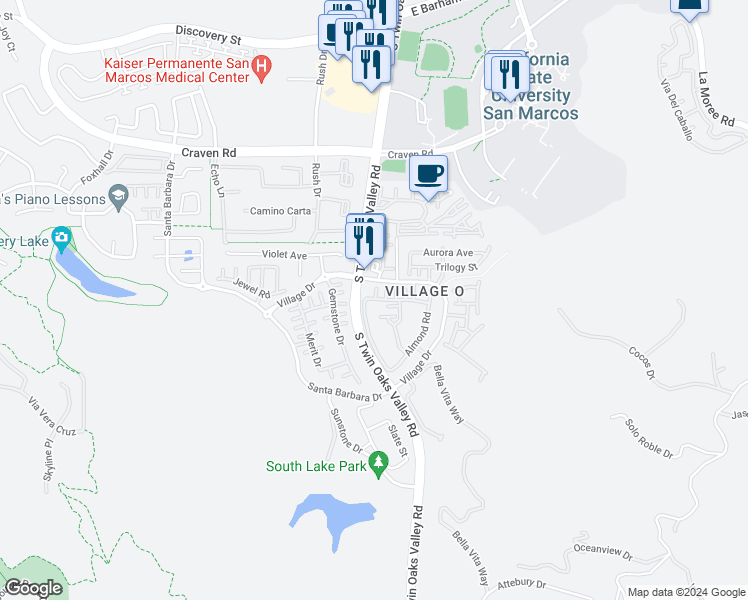 map of restaurants, bars, coffee shops, grocery stores, and more near 209 Marquette Avenue in San Marcos