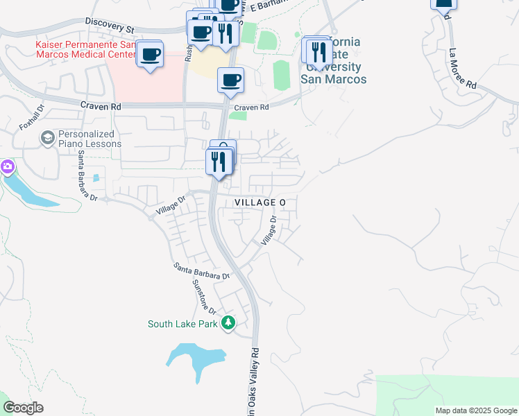 map of restaurants, bars, coffee shops, grocery stores, and more near 431 Almond Road in San Marcos