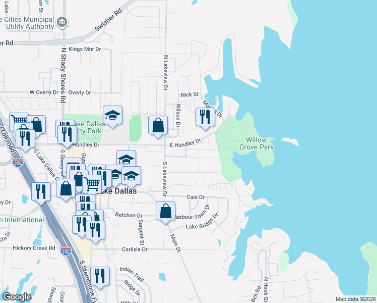 map of restaurants, bars, coffee shops, grocery stores, and more near 610 Glen Rhea Drive in Lake Dallas