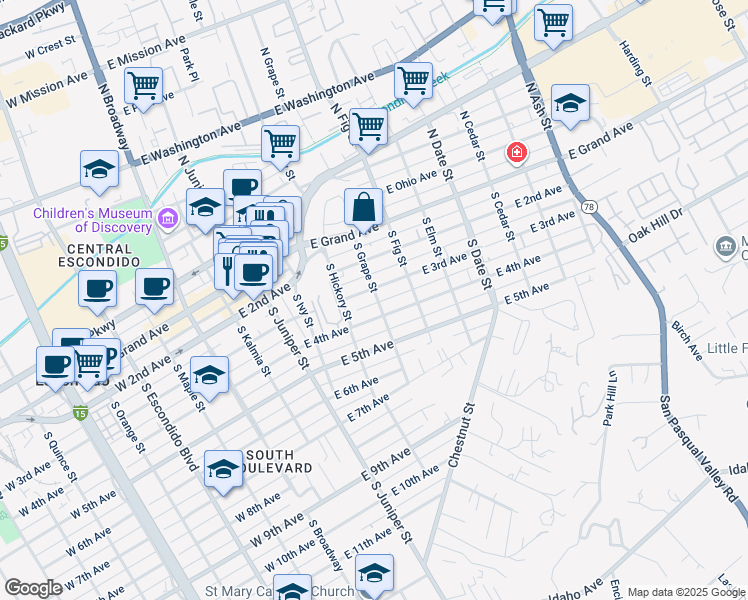 map of restaurants, bars, coffee shops, grocery stores, and more near 552 East 4th Avenue in Escondido