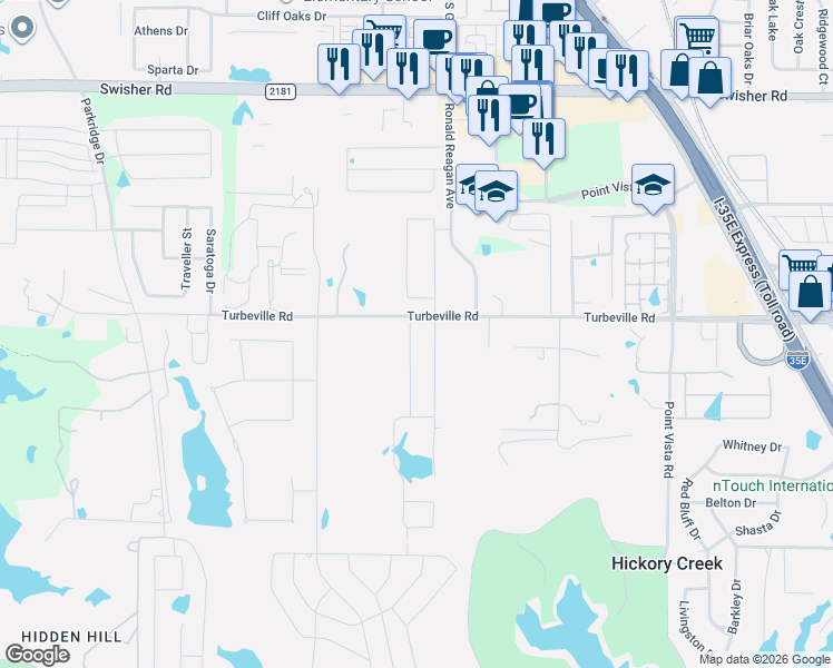 map of restaurants, bars, coffee shops, grocery stores, and more near 114 Shady Glen Drive in Hickory Creek
