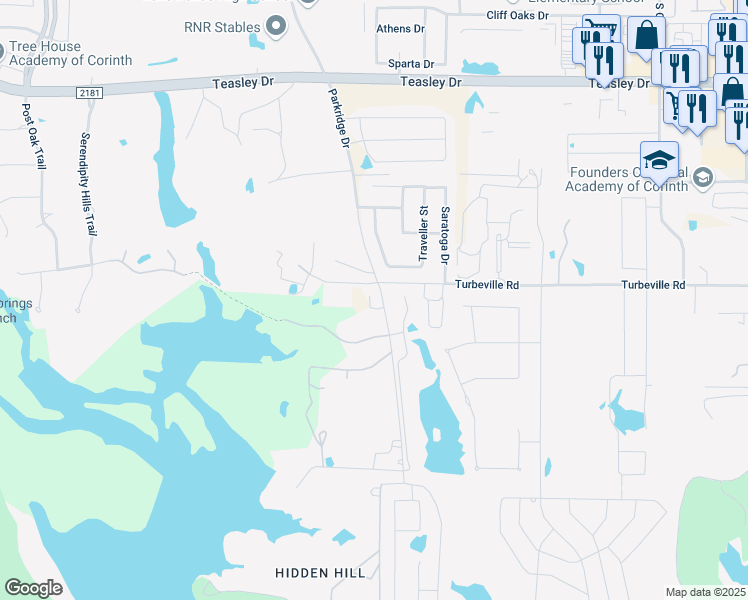 map of restaurants, bars, coffee shops, grocery stores, and more near 1100 Sycamore Bend Road in Hickory Creek